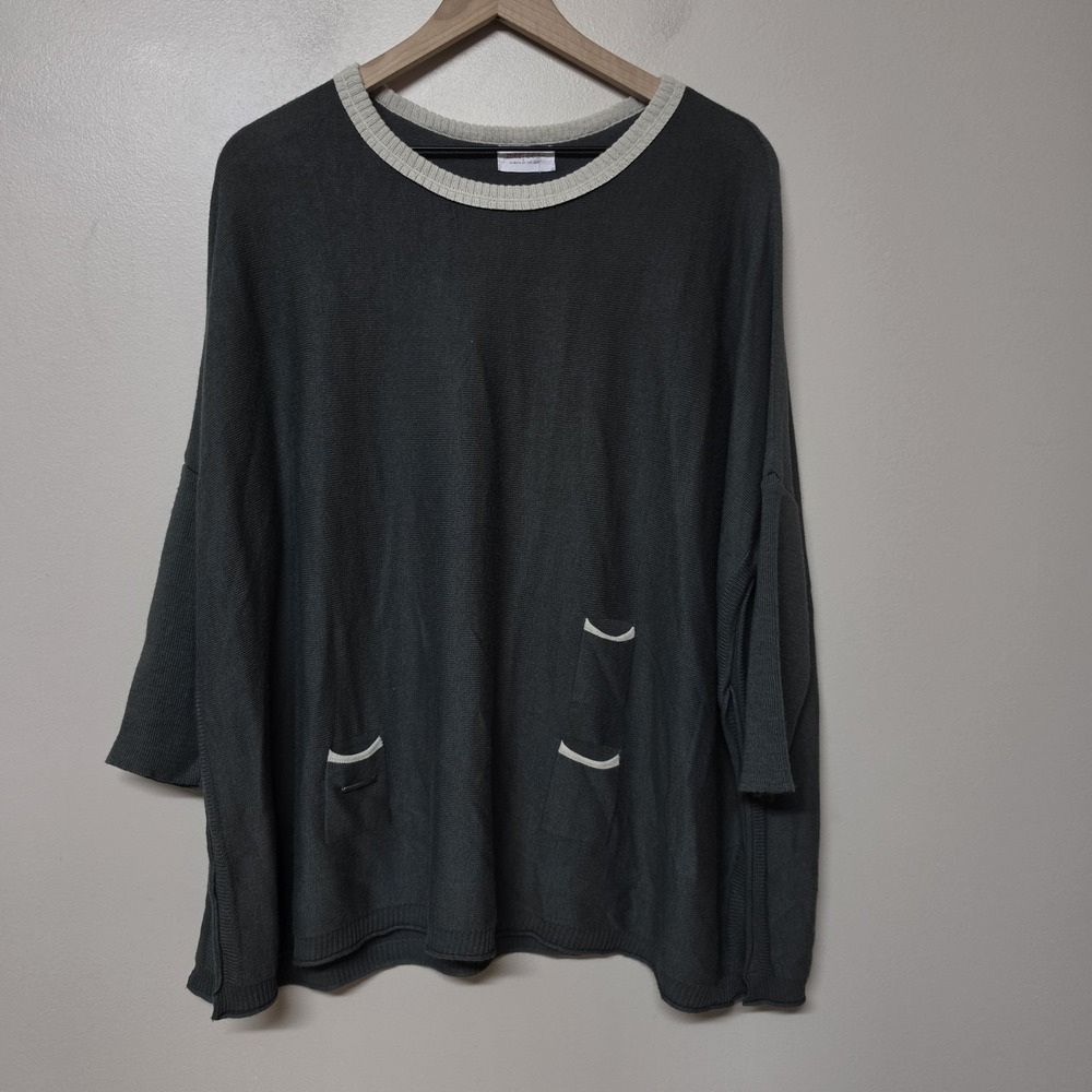 MERSEA Catalina Sweater One Size Charcoal Gray Cream Oversized Pocket Knit Top